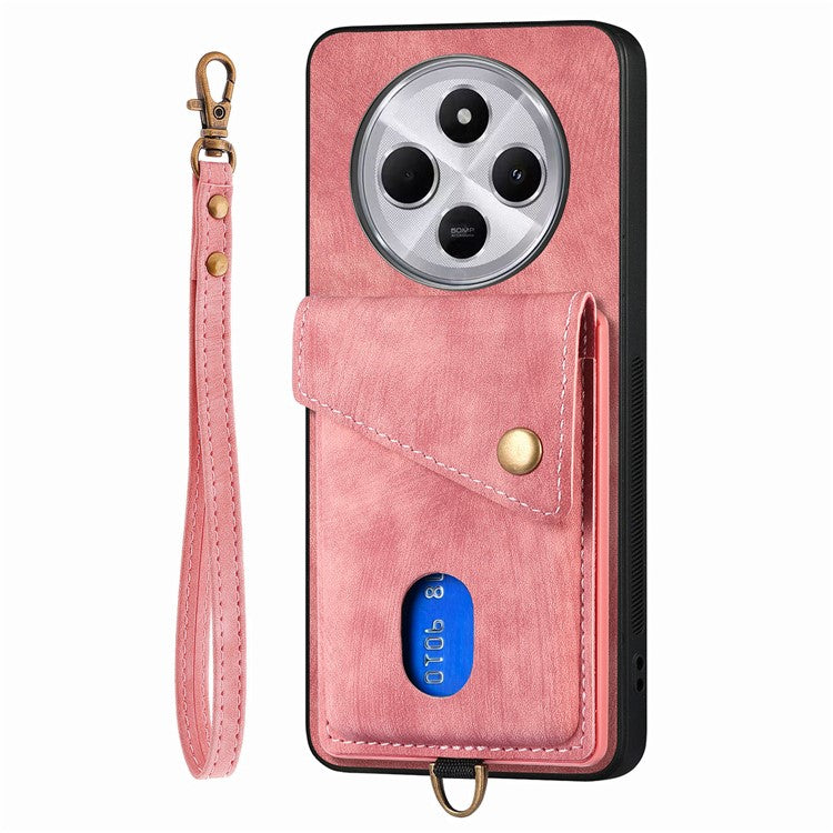 Phone Case For Xiaomi Redmi 14C 4G / 14R 5G / Poco C75 4G Leather+TPU Back Cover with Card Slot Kickstand - Pink