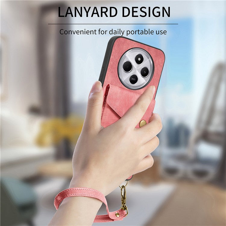 Phone Case For Xiaomi Redmi 14C 4G / 14R 5G / Poco C75 4G Leather+TPU Back Cover with Card Slot Kickstand - Pink