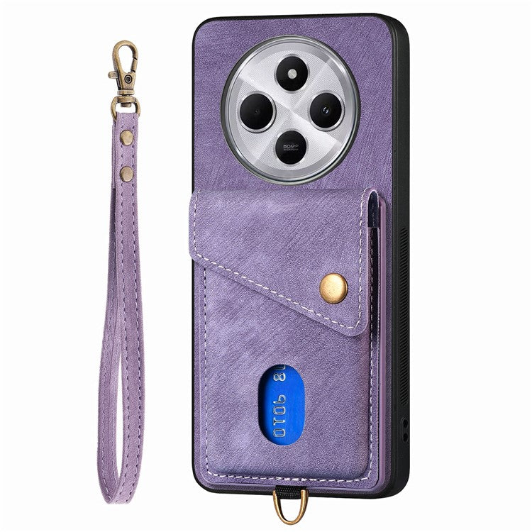 Phone Case For Xiaomi Redmi 14C 4G / 14R 5G / Poco C75 4G Leather+TPU Back Cover with Card Slot Kickstand - Purple