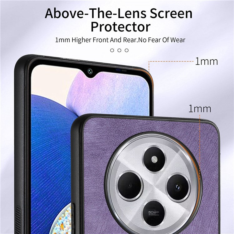 Phone Case For Xiaomi Redmi 14C 4G / 14R 5G / Poco C75 4G Leather+TPU Back Cover with Card Slot Kickstand - Purple