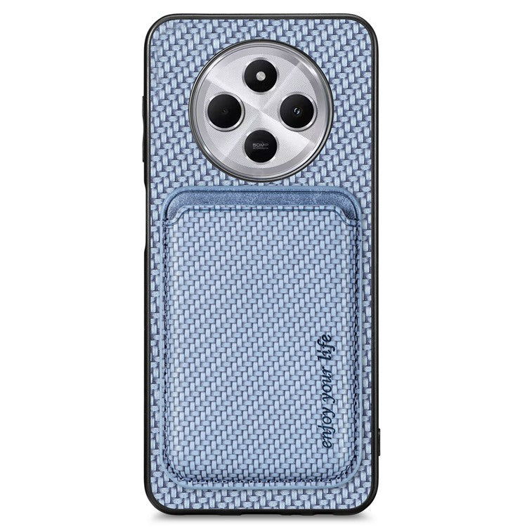 Phone Case For Xiaomi Redmi 14C 4G / 14R 5G / Poco C75 4G Carbon Fiber Leather Back Cover with Detachable Card Bag - Blue