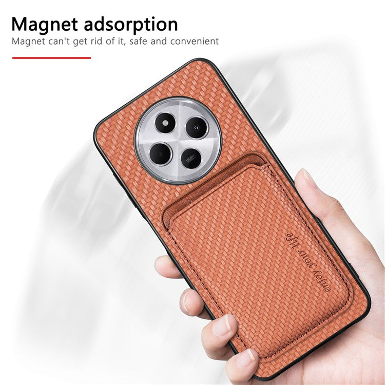 Phone Case For Xiaomi Redmi 14C 4G / 14R 5G / Poco C75 4G Carbon Fiber Leather Back Cover with Detachable Card Bag - Blue