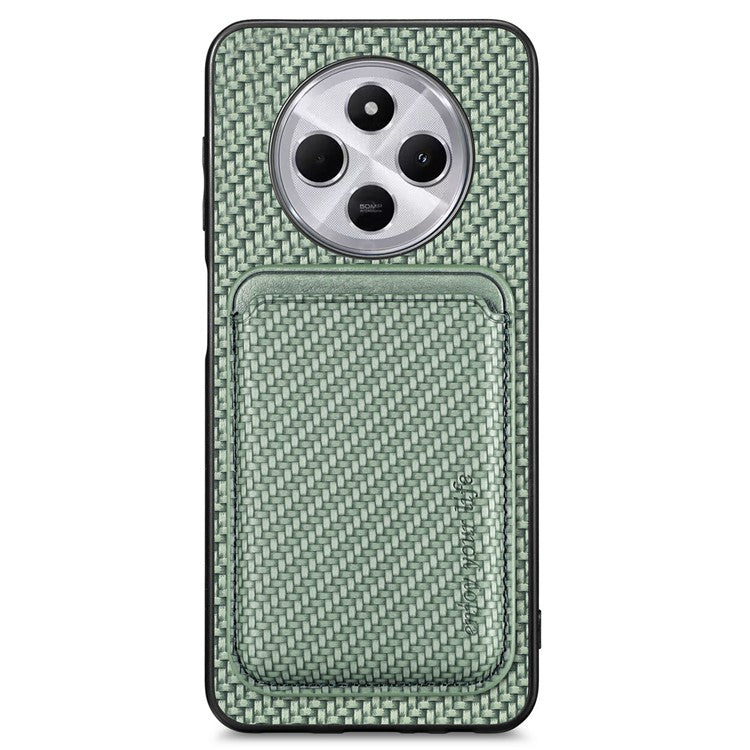 Phone Case For Xiaomi Redmi 14C 4G / 14R 5G / Poco C75 4G Carbon Fiber Leather Back Cover with Detachable Card Bag - Green