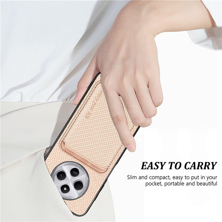 Phone Case For Xiaomi Redmi 14C 4G / 14R 5G / Poco C75 4G Carbon Fiber Leather Back Cover with Detachable Card Bag - Brown