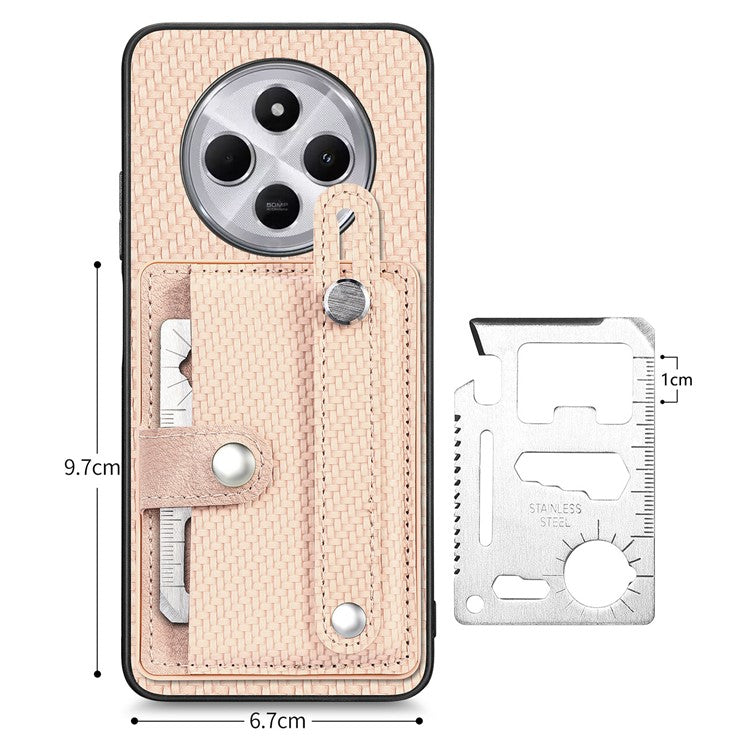 Phone Case For Xiaomi Redmi 14C 4G / 14R 5G / Poco C75 4G Wristband Anti-Drop Leather Back Cover Card Holder - Khaki