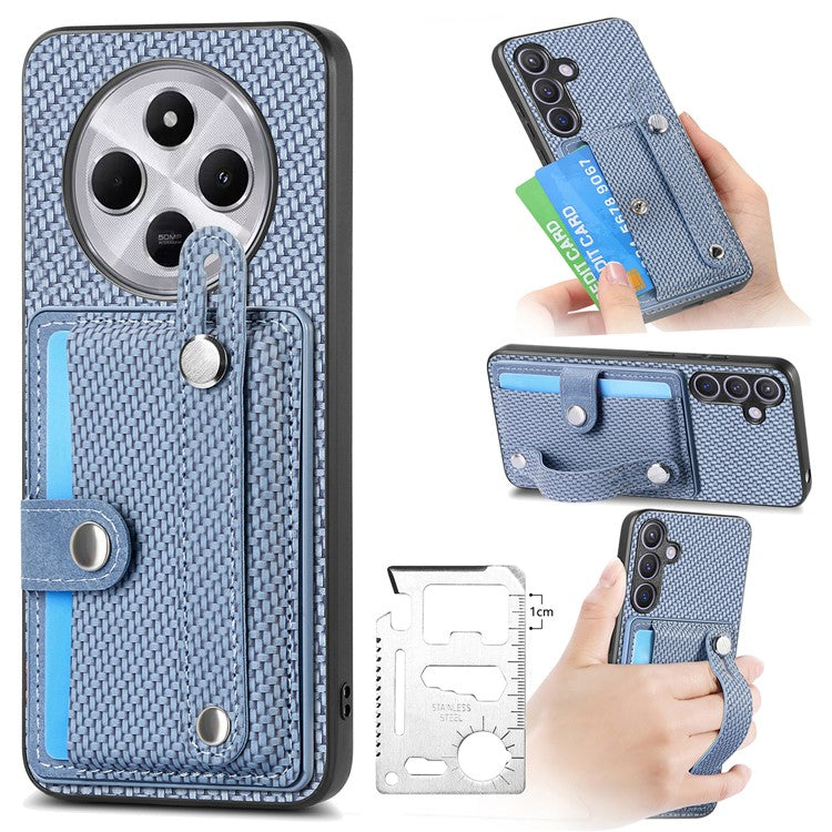 Phone Case For Xiaomi Redmi 14C 4G / 14R 5G / Poco C75 4G Wristband Anti-Drop Leather Back Cover Card Holder - Blue