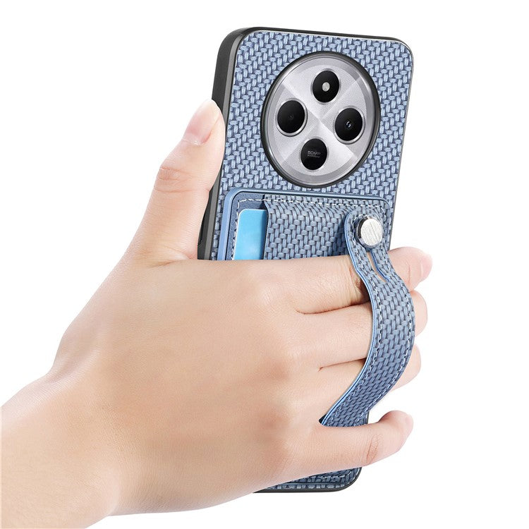 Phone Case For Xiaomi Redmi 14C 4G / 14R 5G / Poco C75 4G Wristband Anti-Drop Leather Back Cover Card Holder - Blue