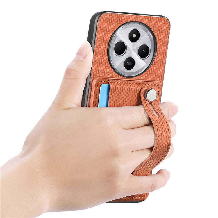 Phone Case For Xiaomi Redmi 14C 4G / 14R 5G / Poco C75 4G Wristband Anti-Drop Leather Back Cover Card Holder - Brown