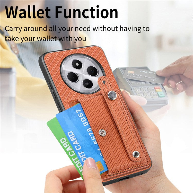 Phone Case For Xiaomi Redmi 14C 4G / 14R 5G / Poco C75 4G Wristband Anti-Drop Leather Back Cover Card Holder - Brown