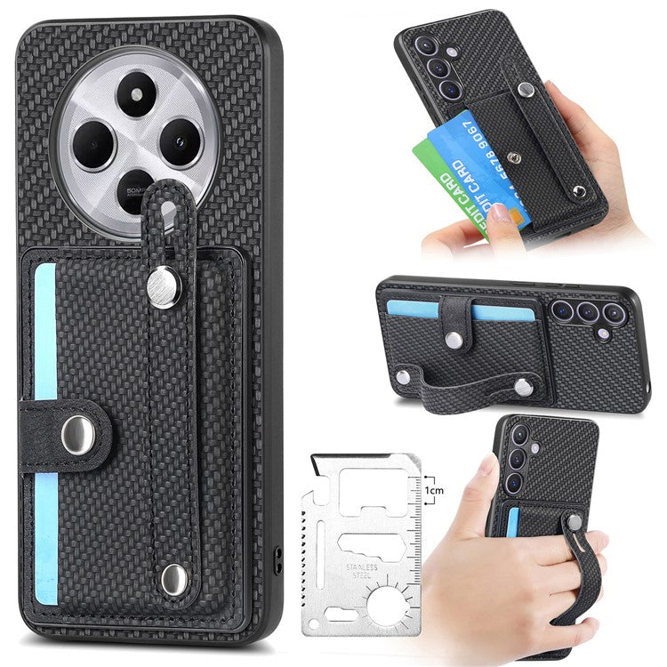 Phone Case For Xiaomi Redmi 14C 4G / 14R 5G / Poco C75 4G Wristband Anti-Drop Leather Back Cover Card Holder - Black