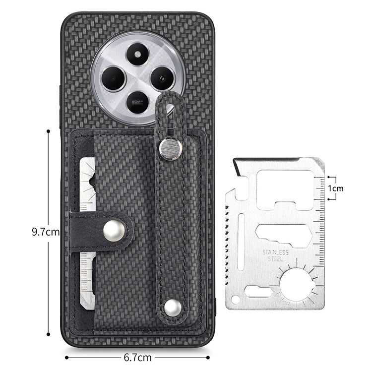 Phone Case For Xiaomi Redmi 14C 4G / 14R 5G / Poco C75 4G Wristband Anti-Drop Leather Back Cover Card Holder - Black