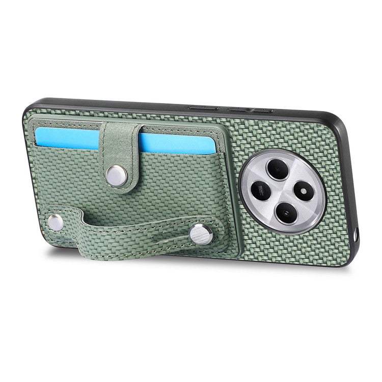 Phone Case For Xiaomi Redmi 14C 4G / 14R 5G / Poco C75 4G Wristband Anti-Drop Leather Back Cover Card Holder - Green