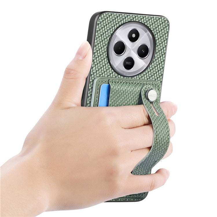 Phone Case For Xiaomi Redmi 14C 4G / 14R 5G / Poco C75 4G Wristband Anti-Drop Leather Back Cover Card Holder - Green