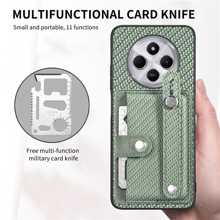 Phone Case For Xiaomi Redmi 14C 4G / 14R 5G / Poco C75 4G Wristband Anti-Drop Leather Back Cover Card Holder - Green