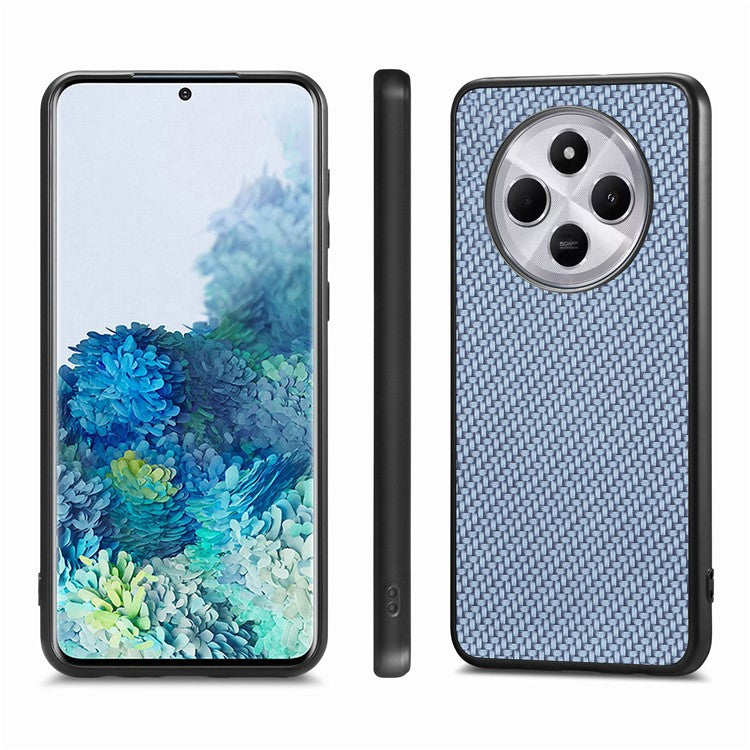 Phone Case For Xiaomi Redmi 14C 4G / 14R 5G / Poco C75 4G Carbon Fiber Texture PU+PC+TPU Back Cover - Blue