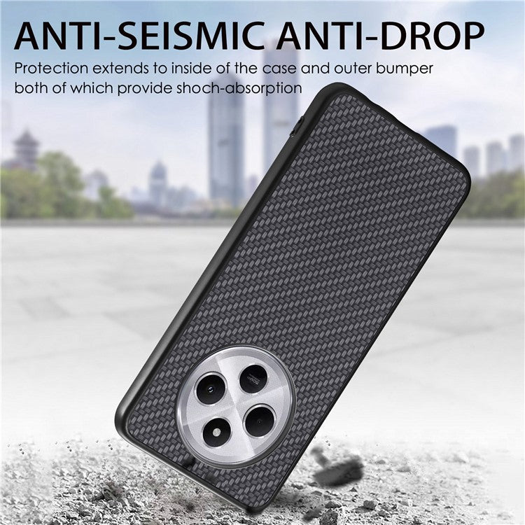 Phone Case For Xiaomi Redmi 14C 4G / 14R 5G / Poco C75 4G Carbon Fiber Texture PU+PC+TPU Back Cover - Apricot