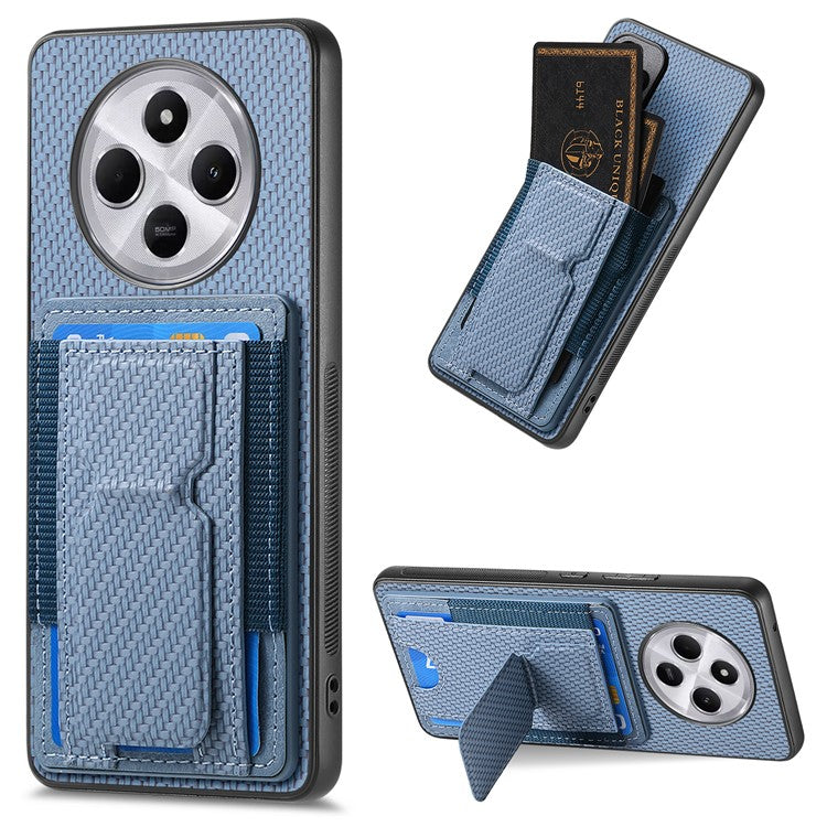 Phone Case For Xiaomi Redmi 14C 4G / 14R 5G / Poco C75 4G Leather Back Cover with Kickstand Card Holder - Blue