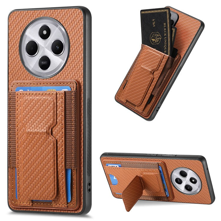 Phone Case For Xiaomi Redmi 14C 4G / 14R 5G / Poco C75 4G Leather Back Cover with Kickstand Card Holder - Brown