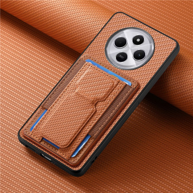 Phone Case For Xiaomi Redmi 14C 4G / 14R 5G / Poco C75 4G Leather Back Cover with Kickstand Card Holder - Brown