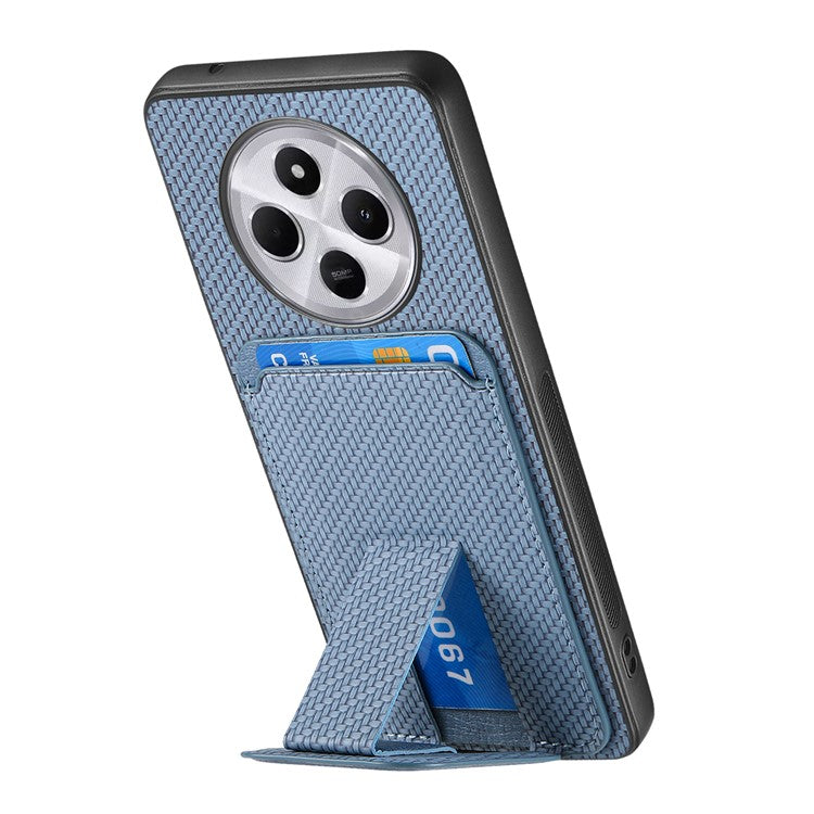 Phone Case For Xiaomi Redmi 14C 4G / 14R 5G / Poco C75 4G Carbon Fiber Texture Leather Coated TPU Back Cover with Card Holder - Blue