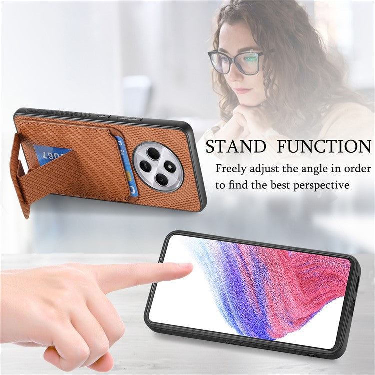 Phone Case For Xiaomi Redmi 14C 4G / 14R 5G / Poco C75 4G Carbon Fiber Texture Leather Coated TPU Back Cover with Card Holder - Brown