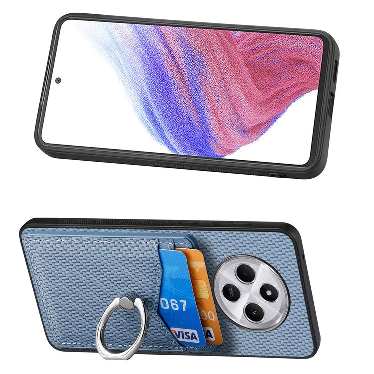 Phone Case For Xiaomi Redmi 14C 4G / 14R 5G / Poco C75 4G Back Cover with Card Slots Ring Holder Kickstand - Blue