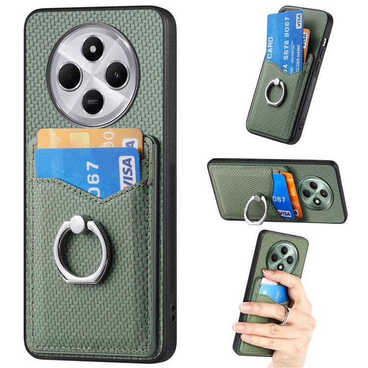 Phone Case For Xiaomi Redmi 14C 4G / 14R 5G / Poco C75 4G Back Cover with Card Slots Ring Holder Kickstandr - Green