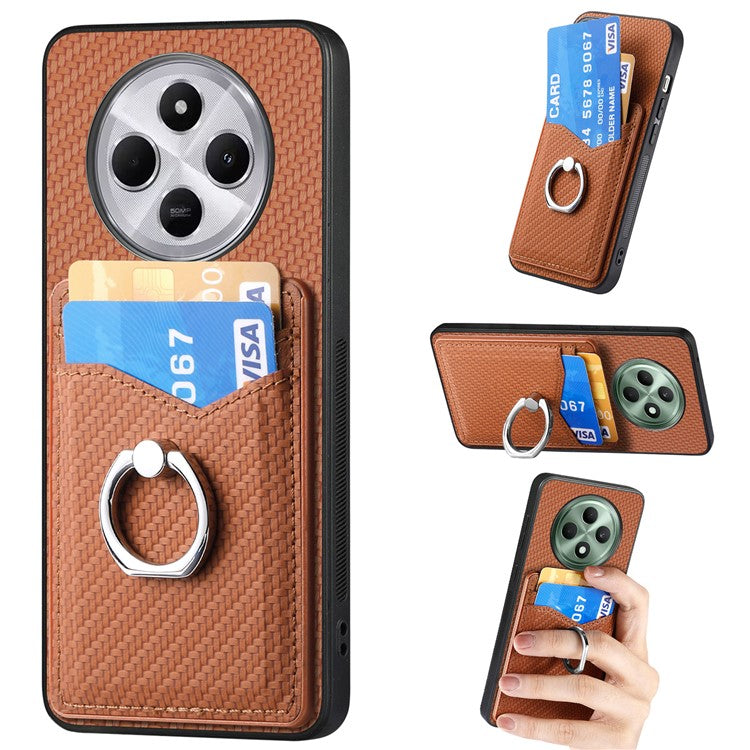 Phone Case For Xiaomi Redmi 14C 4G / 14R 5G / Poco C75 4G Back Cover with Card Slots Ring Holder Kickstand - Brown