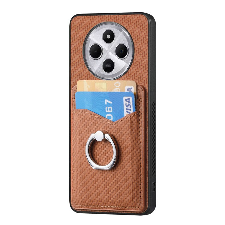 Phone Case For Xiaomi Redmi 14C 4G / 14R 5G / Poco C75 4G Back Cover with Card Slots Ring Holder Kickstand - Brown