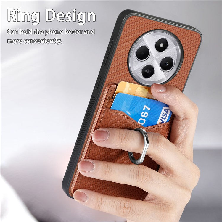 Phone Case For Xiaomi Redmi 14C 4G / 14R 5G / Poco C75 4G Back Cover with Card Slots Ring Holder Kickstand - Brown