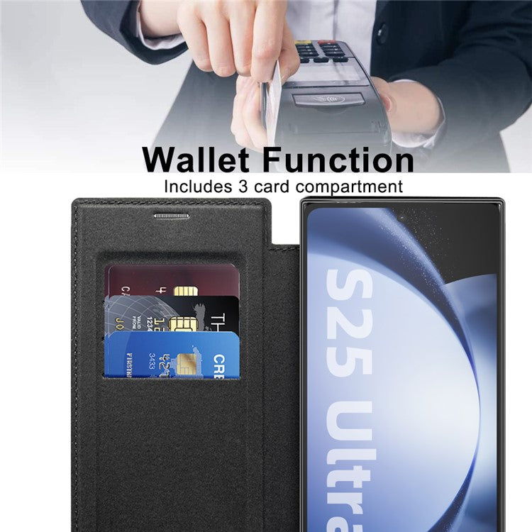 For Samsung Galaxy S25 Ultra Case Compatible with MagSafe RFID Blocking Leather Phone Cover - Black