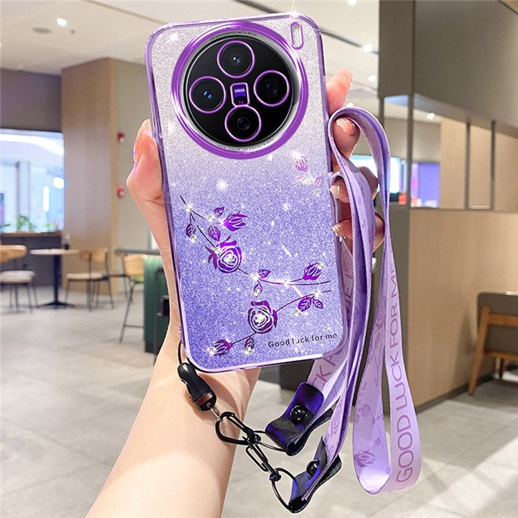 KADEM For vivo X200 5G Case Flower Pattern TPU Gradient Phone Cover with Lanyards - Purple