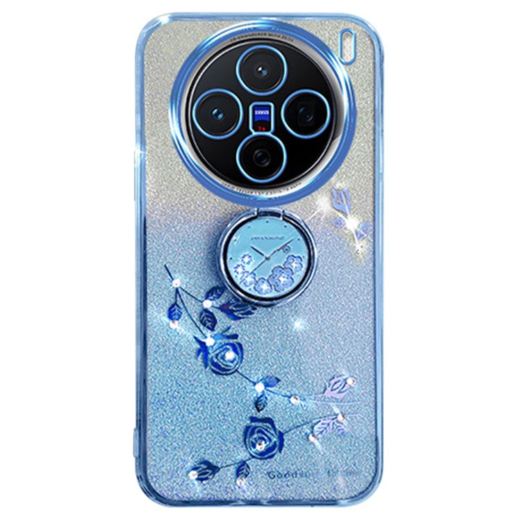 KADEM For vivo X200 5G Case Ring Kickstand TPU Flowers Phone Cover Gradient Glitter - Blue