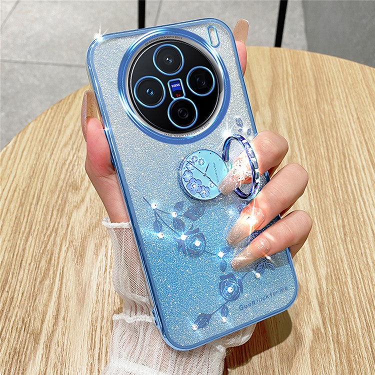 KADEM For vivo X200 5G Case Ring Kickstand TPU Flowers Phone Cover Gradient Glitter - Blue