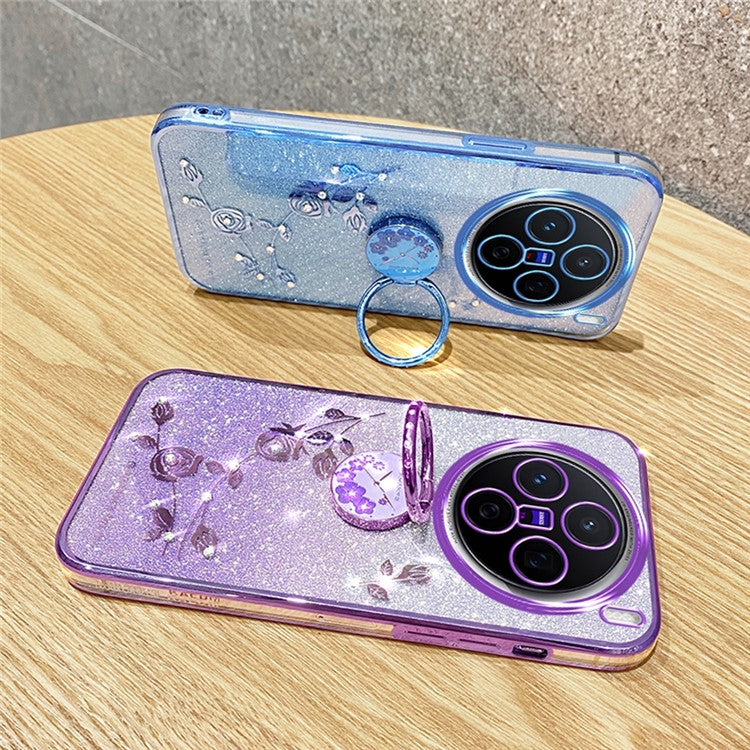 KADEM For vivo X200 Pro 5G Case Ring Kickstand TPU Flowers Phone Cover Gradient Glitter - Blue