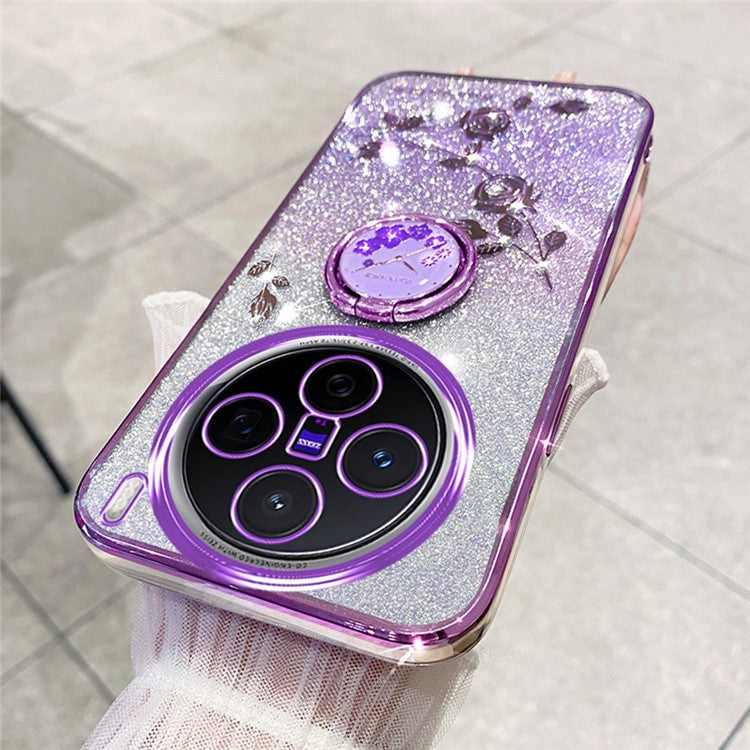 KADEM For vivo X200 Pro 5G Case Ring Kickstand TPU Flowers Phone Cover Gradient Glitter - Purple