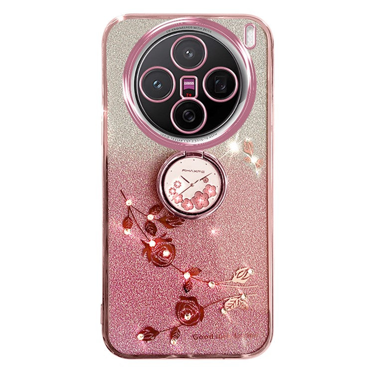 KADEM For vivo X200 Pro 5G Case Ring Kickstand TPU Flowers Phone Cover Gradient Glitter - Rose Gold