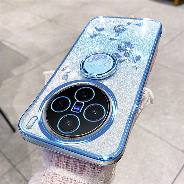 KADEM For vivo X200 Pro mini 5G Case Ring Kickstand TPU Flowers Phone Cover Gradient Glitter - Blue