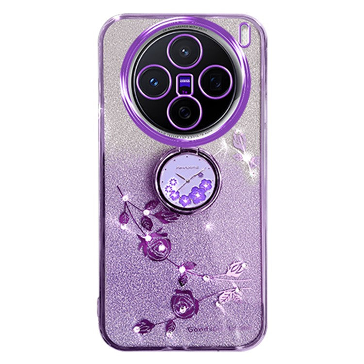 KADEM For vivo X200 Pro mini 5G Case Ring Kickstand TPU Flowers Phone Cover Gradient Glitter - Purple