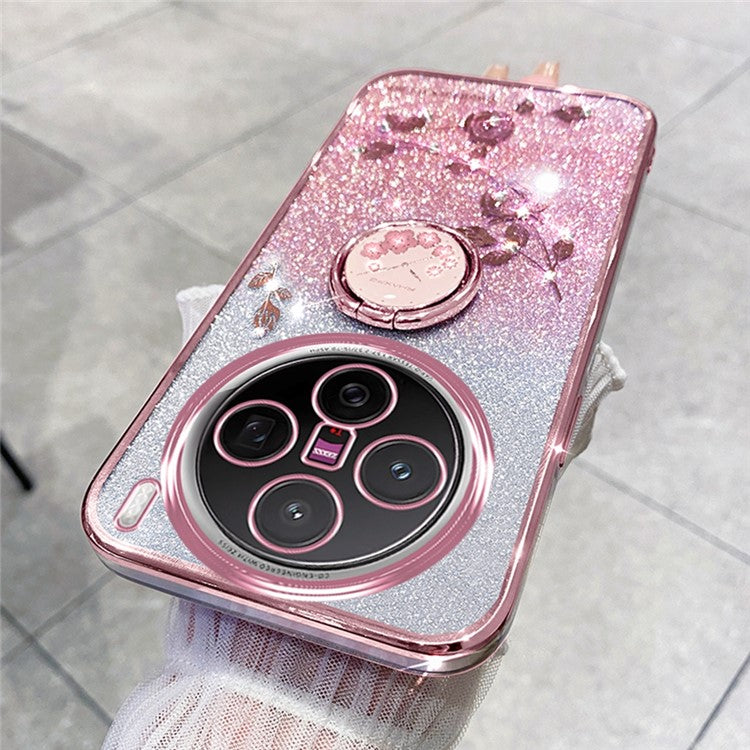 KADEM For vivo X200 Pro mini 5G Case Ring Kickstand TPU Flowers Phone Cover Gradient Glitter - Rose Gold