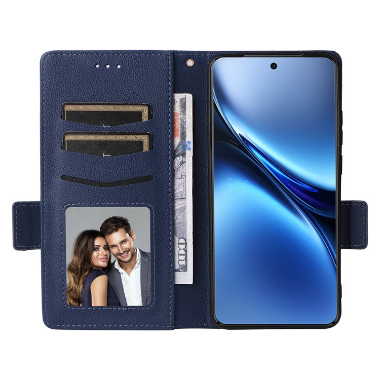 For vivo X200 Pro 5G Case Litchi Texture PU Leather Wallet Flip Phone Cover - Dark Blue