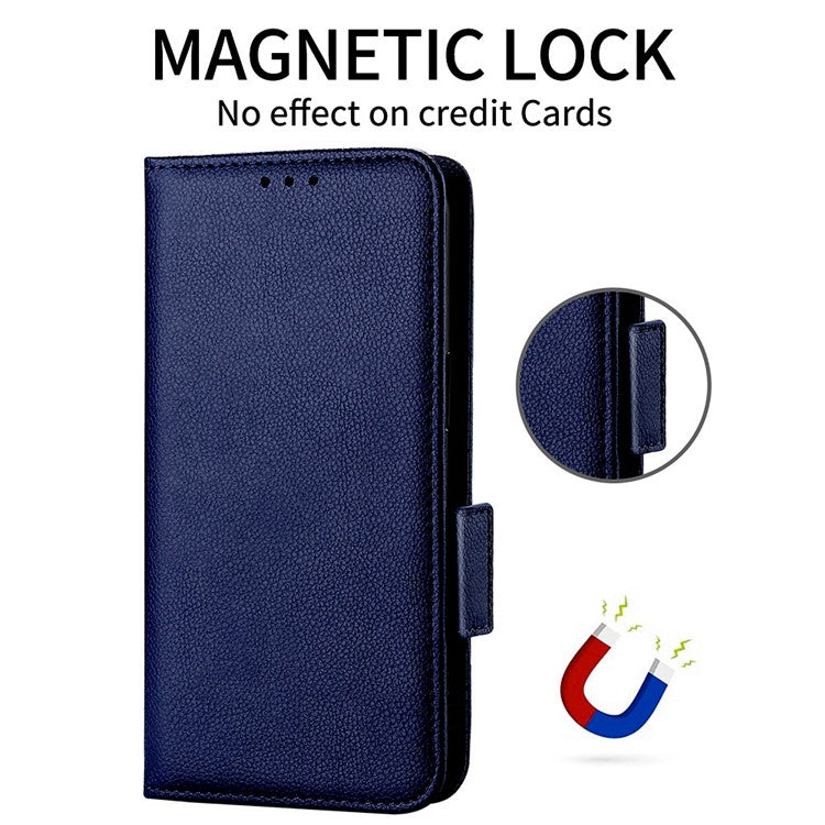 For vivo X200 Pro 5G Case Litchi Texture PU Leather Wallet Flip Phone Cover - Dark Blue