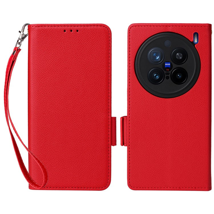 For vivo X200 Pro 5G Case Litchi Texture PU Leather Wallet Flip Phone Cover - Red