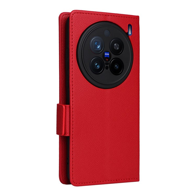 For vivo X200 Pro 5G Case Litchi Texture PU Leather Wallet Flip Phone Cover - Red