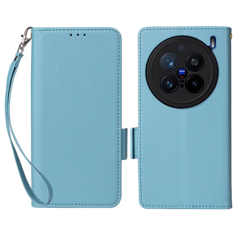 For vivo X200 Pro 5G Case Litchi Texture PU Leather Wallet Flip Phone Cover - Baby Blue