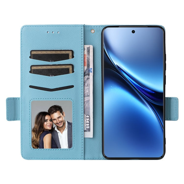 For vivo X200 Pro 5G Case Litchi Texture PU Leather Wallet Flip Phone Cover - Baby Blue