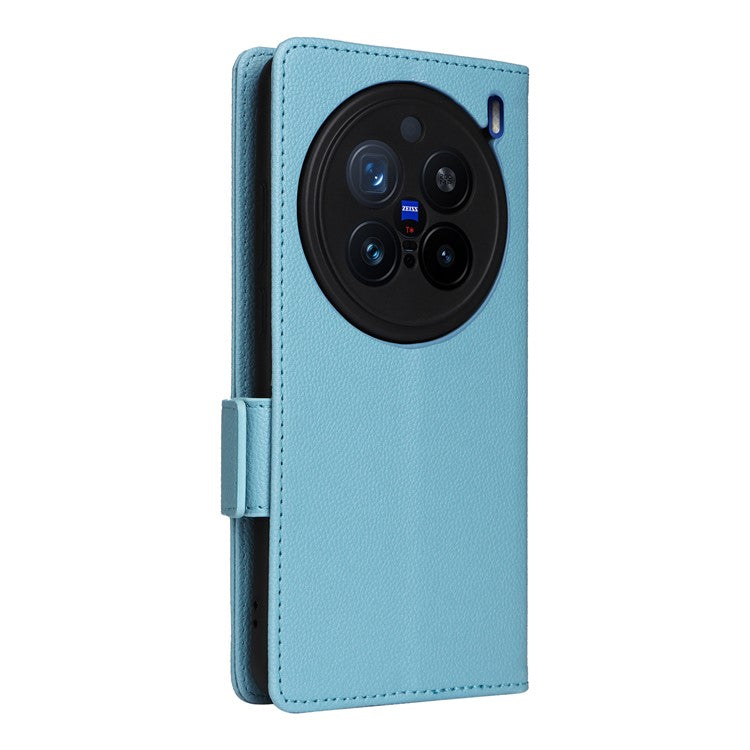 For vivo X200 Pro 5G Case Litchi Texture PU Leather Wallet Flip Phone Cover - Baby Blue