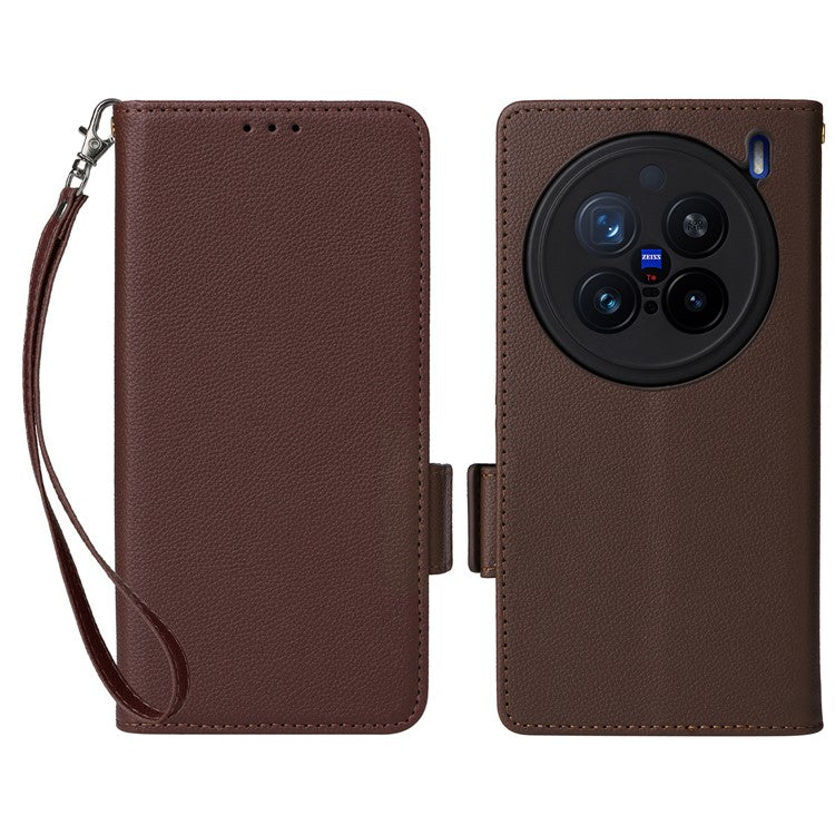 For vivo X200 Pro 5G Case Litchi Texture PU Leather Wallet Flip Phone Cover - Brown