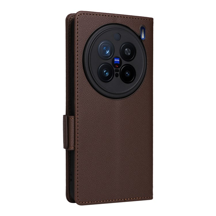 For vivo X200 Pro 5G Case Litchi Texture PU Leather Wallet Flip Phone Cover - Brown