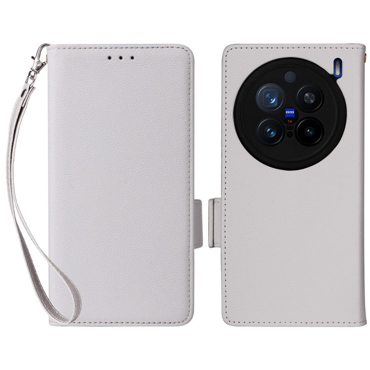 For vivo X200 Pro 5G Case Litchi Texture PU Leather Wallet Flip Phone Cover - White